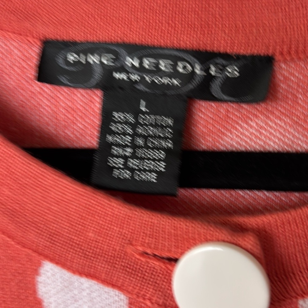Pine Needles New York Coral  Cardigan with White Buttons. Size L